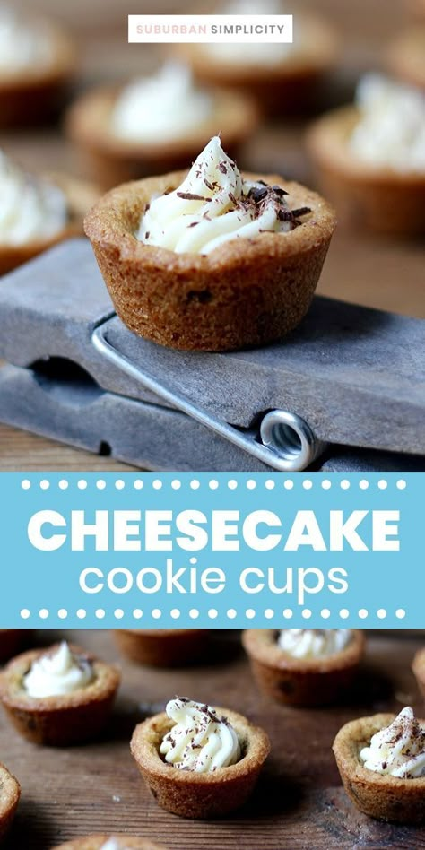 Filled Cookie Cups, Cheesecake Filling Recipe, Chewy Oatmeal Bars, Chocolate Chip Cookie Cups, Sugar Cookie Cups, Cheesecake Frosting, Cookie Cups Recipe, Cheesecake Cups, Filled Cookies