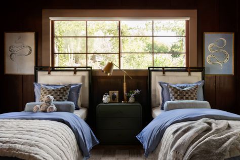 Inside The Trend | Mixing Brown And Black - Studio McGee Studio Mcgee Boys Bedroom, Kids Room Brown Furniture, Mcgee And Co Boys Bedroom, Brown Bed Boys Room, Espresso Bed Boys Room Ship Lap, Brown Boys, Black Studio, The Mcgee Home, Mcgee Home