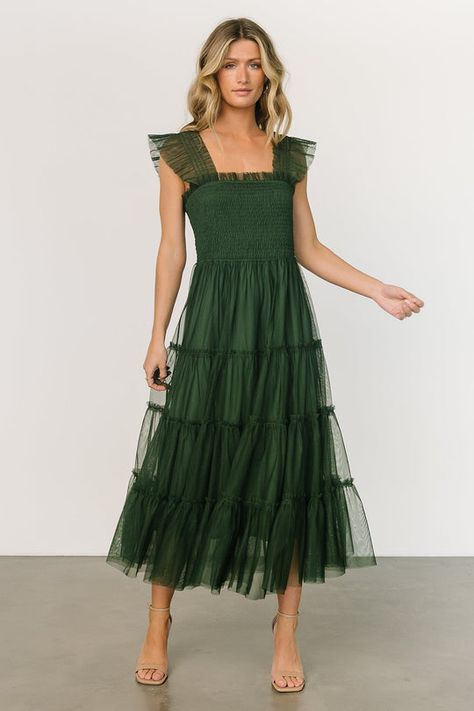 Green Holiday Maxi Dress, Baltic Born Dress, Sundress Wedding, 34c Size, Robes Glamour, Tulle Midi Dress, Tulle Material, Tiered Midi Skirt, Baltic Born