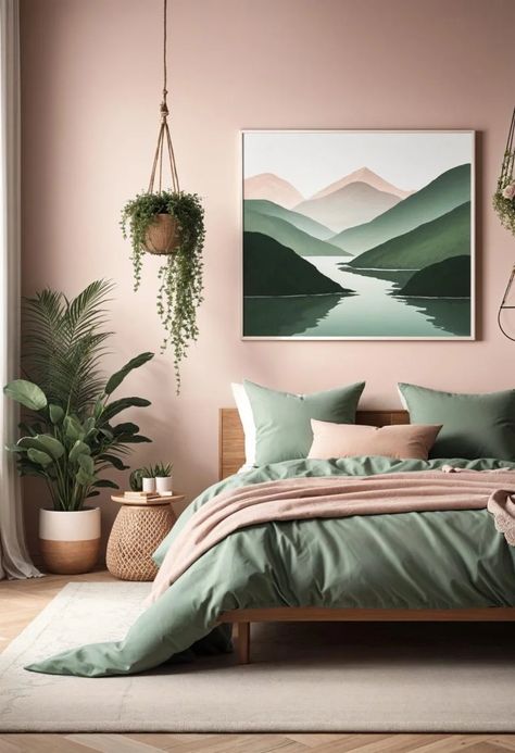 30 Chic Sage Green and Blush Bedroom Ideas 22 Sage And Blush Bedroom Decor, Sage Blush Bedroom, Peach And Green Bedroom, Green Pink Bedroom, Sage Green And Pink Bedroom, Grandma Bedroom, Pink Green Bedrooms, Nice Bedrooms, Girly Pink Bedroom