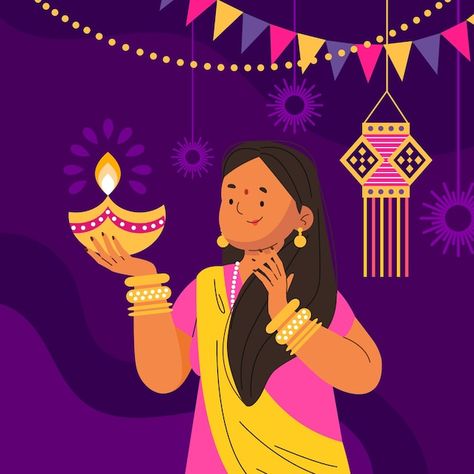 Diwali Painting, Indian Fast Food, Festival Illustration, Diwali Poster, Happy Diwali Images, Diwali Images, Diwali Craft, Diwali Rangoli, Gouache Art