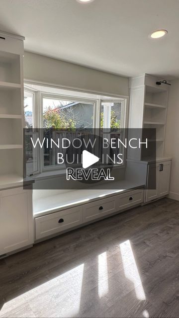 Natalie Park | DIY, Builds & Design on Instagram: "✨ WINDOW BENCH BUILT-IN REVEAL! ✨ These built-ins are officially DONE! 🎉 I could not be happier with how they turned out and am so proud of this one! 🥰 I don’t know how I banged out the installation in 5 days, but I did it and worked my butt off. From start to finish, it took me exactly 5 weeks to get them cut, built, and fully installed. Having these built-ins framing this bay window instantly made the entire room feel cozy and homey. Not to mention the incredible sunlight that comes in! ☀️ My friends are absolutely in love with them which makes me so happy and all the hard work worth it 💓 What do YOU think of these built-ins?! 😍 If you need to catch up, I have the entire process of these window bench built-ins project saved to my hig Bay Window Playroom, Bay Window Built In, Bay Window Built In Bench, Diy Built Ins Around Window, Bay Window Bench Diy, Window Built Ins With Bench, Bay Window With Bench, Bay Window Ideas Living Room, Diy Bay Window Bench