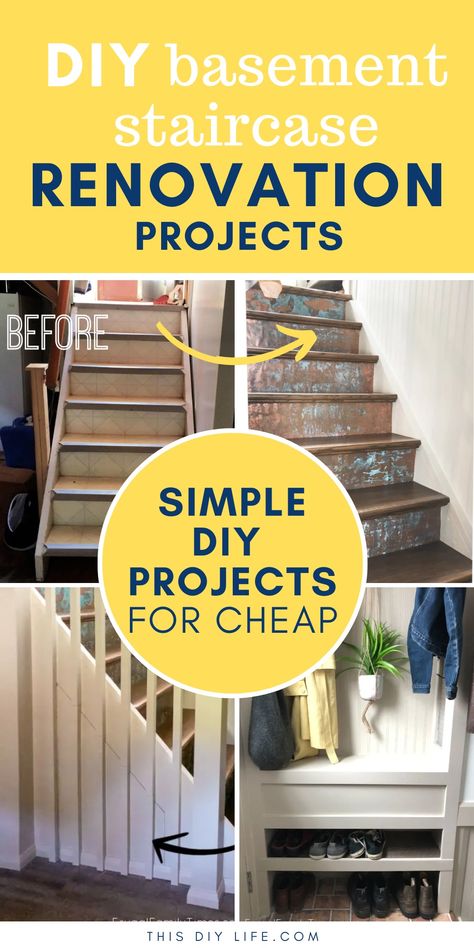 Does your house need a basement stairs makeover? Basement staircases need love too! They're often awful: steep, cheaply finished and barebones. Our DIY basement stair remodel solved these problems and more - we also added storage! Start here for basement stair ideas and tips for your own DIY staircase makeover. Stairs Makeover Basement, Diy Basement Stairs Makeover, Simple Stairs Renovation, Diy Basement Stairs, Best Stairs Makeover Ideas, Basement Stairs Makeover, Coastal Basement, Stair Hacks, Stairs Remodel