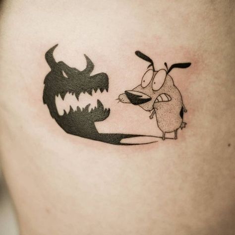 Kim Possible Tattoo Ideas, Cartoon Art Tattoo, Small Scary Tattoos, 90s Cartoon Tattoos Ideas, Horror Film Tattoo, Small Goth Tattoo Ideas, Flash Tattoo Anime, Small Animal Tattoo, Gizmo Tattoo