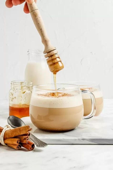 This Honey Latte is easy to make at home and comes together with a few simple ingredients. It's easily made dairy free too! Honey Latte, Vegan Creamer, Aesthetic Health, Honey Coffee, Tattoo Health, Latte Recipe, Bee Tattoo, Honey And Cinnamon, Proper Nutrition