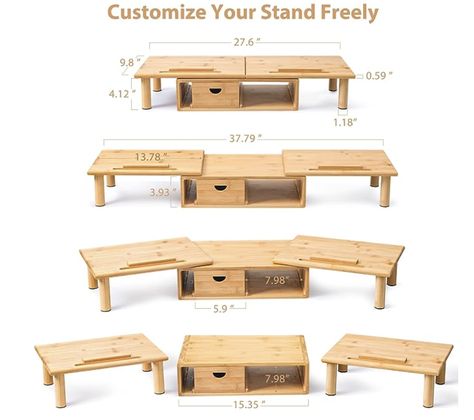 ROCDEER Dual Monitor Stand Riser with Drawer for Desk Laptop Desk Shelf with Adjustable Length and Angle, Bamboo Computer Stand Riser for 2 or 3 Monitors Screen Laptop PC TV -Natural Ikea Office Furniture, Ikea Office, Dual Monitor Stand, Screen Laptop, Desk Laptop, Crazy House, Monitor Riser, Dual Monitor, Computer Stand