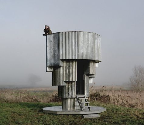 wilderness tower is a brutalist-inspired folly in somerset, england Watch Tower Architecture, Brutalism Architecture, Brutalist Buildings, Somerset England, Brutalist Design, Landscape Elements, Tower Design, Brutalist Architecture, Corrugated Metal