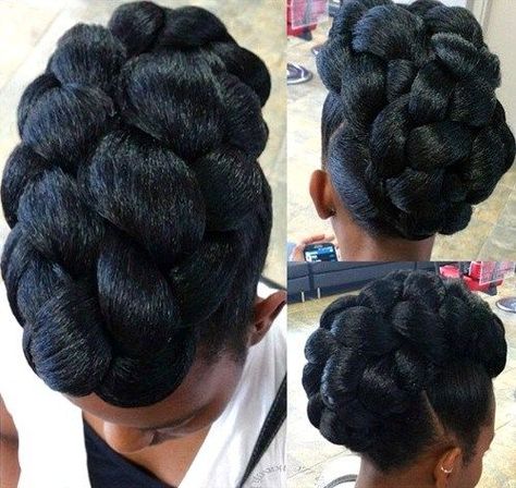 sophisticated black braided updo for natural hair Black Braided Updo, Natural Updo, Twisted Hair, Natural Hair Updo, Braided Updo, Black Natural Hairstyles, Pompadour, Hair Dos, Natural Hair Care