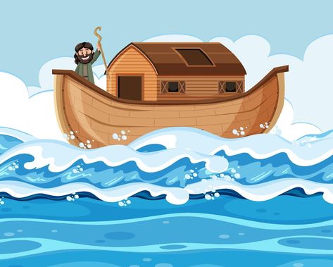 Noah's Ark Drawing, Bible Creation Story, Church Nursery Decor, Holly Bible, Noah Ark, Boat Cartoon, Bible Drawing, Noah S Ark, Ocean Scenes