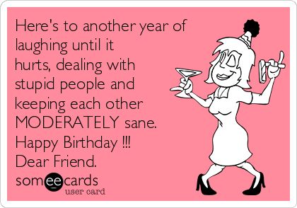 Here's to another year of laughing until it hurts, dealing with stupid people and keeping each other MODERATELY sane. Happy Birthday !!! Dear Friend. Happy Birthday Friend Girlfriend Funny, Happy Birthday Close Friend, Unique Birthday Wishes For Bestie Funny, Birthday Humor Funny Female Friend, Birthday Memes Friends, Best Friend Birthday Memes Funny, Friend Birthday Meme, Friends Birthday Meme Funny, Happy Birthday Sister Funny Memes