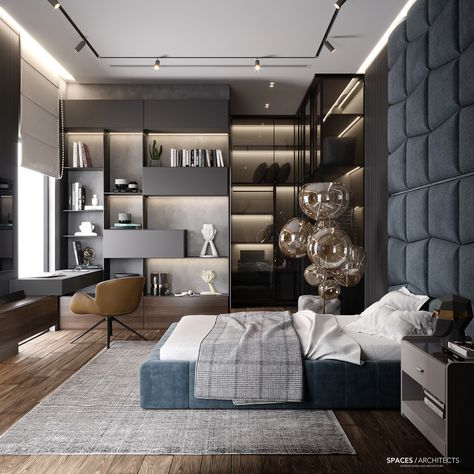 Bedroom on Behance Men's Bedroom Design, Modern Teen Bedrooms, Modern Boys Bedroom, Teenager Bedroom Design, Man Bedroom, Bedroom Decoration Ideas, Mens Bedroom Decor, Boy Bedroom Design, Luxury Dining Room