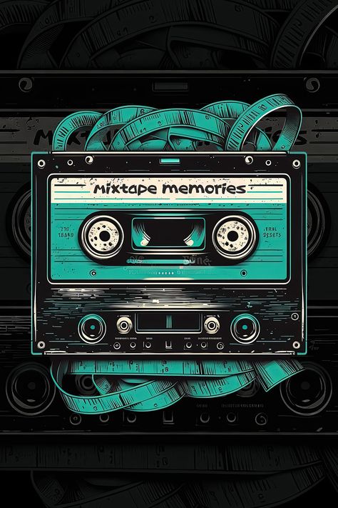 Take a trip down memory lane with this nostalgic design featuring a classic cassette tape adorned with the words "Mixtape Memories." Now available on TeePublic, this design is perfect for anyone who cherishes the music and memories of the 80s. Explore our wide range of merch options, including t-shirts, posters, notebooks, mugs, and more. Classic Posters Vintage, Mixtape Graphic Design, Graphic Music Poster, Vintage Cassette Aesthetic, Mixtape Wallpaper, Music Artwork Design, Music Poster Design Graphics, Mixtape Aesthetic, Cassette Illustration