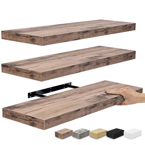 PRICES MAY VARY. 24 Inch Mahogany Floating Shelves for Wall (Set of 3): Display charming showpieces, trophies, photo frames, decorative items, and other prized possessions while offering functional storage with the wooden floating shelves by Sorbus - Enhance home decor, bathroom decor, living room decor - Fill in empty wall space above a desk, fireplace, entryway, vanity, between windows - Each floating shelf measures approximately 23.75" L X 9.25" W Free Up Space in Your Home & Kitchen: Reduce Floating Shelves With Lights Office, Floating Shelf Tv Wall The Home Depot, Wall Mounted Tv Shelf Above, Floating Shelves In Tv Wall, Floating Shelf Tv Wall Dining Room, Shelving Around A Wall Mounted Tv, Wall Mount Shelves For Bathroom, Wall Mounted Shelf Rack, Floating Mantle Shelf Lowe's