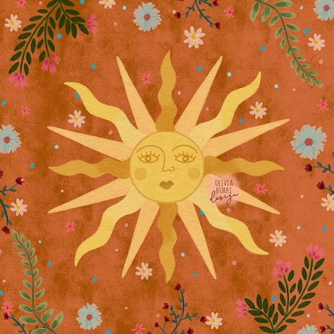 🌜Olivia Bürki on Instagram: “I hope you can enjoy summer, even in these weird and doubtful times... 🌞🧡 . . . . . #licensingartist #bohoart #bohoartist #bohoillustration…” Vintage Sun, Sun Art, Square Canvas, Folk Art Painting, Hippie Art, Mexican Folk Art, Boho Art, Space Art, Simply Beautiful