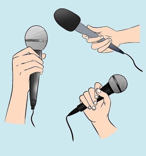 Drawing Poses Singing, Singing Pose Reference Drawing Anime, Microphone Art Reference, Holding Mic Reference Pose, Holding A Microphone Pose Drawing, How To Draw A Microphone, Someone Holding A Microphone, Mic Holding Pose, Holding Mic Reference