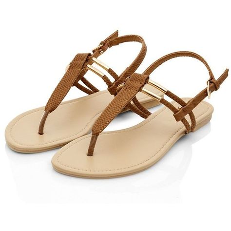 Tan Metal Trim T-Bar Strap Sandals (14 AUD) ❤ liked on Polyvore featuring shoes, sandals, flats, sapatos, t-bar sandals, flat shoes, strappy sandals, t bar flats and strappy flats sandals T Bar Flat Shoes, Tan Sandals Heels, Bar Shoes, Sandals Strap, Pretty Sandals, T Strap Shoes, Strap Flats, T Bar Shoes, Flat Pumps