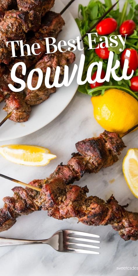 Perfect Grilled Souvlaki Recipe - Grilled Greek Pork Kebabs - Perfect Grilled Souvlaki Recipe - Greek Grilled Pork Kebabs - are delicious, easy, and bursting with authentic Greek flavor!  #perfectgrilledsouvlaki #maindishes Beef Souvlaki Recipe, Greek Pork Tenderloin, Greek Pork Chops, Pork Souvlaki, Greek Pork, Pork Kebabs, Pork Kabobs, Souvlaki Recipe, Pork Bites