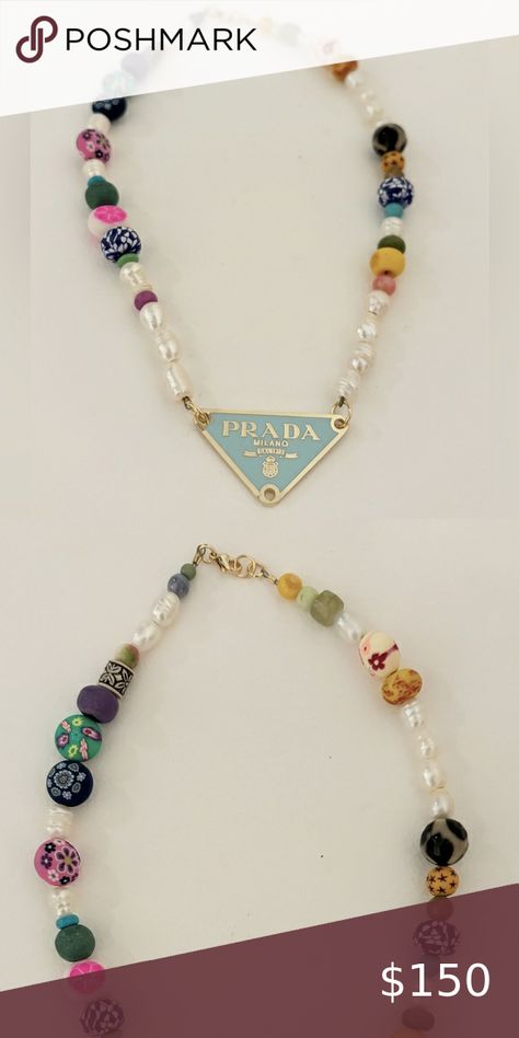 Beaded Prada Necklace Prada Beaded Necklace, Prada Necklace, Ultra Sonic, Chain And Pendant, Prada Jewelry, Fresh Water Pearls, Water Pearls, A Logo, Shop Necklaces