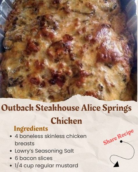 Grandma's Tasty Recipes Alice Spring Chicken, Outback Chicken, Outback Steakhouse Alice Springs Chicken Recipe, Outback Steakhouse Alice Springs Chicken, Alice Springs Chicken Recipe, Outback Recipes, Alice Springs Chicken Outback, Alice Springs Chicken, Outback Steakhouse