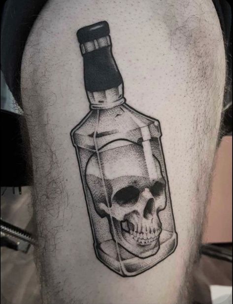 Practice Tattoos, Dragons Tattoo, Pirate Tattoo, Art Flash, Bottle Tattoo, Tattoo Trend, Skull Tattoo Design, Dark Tattoo, Black Work