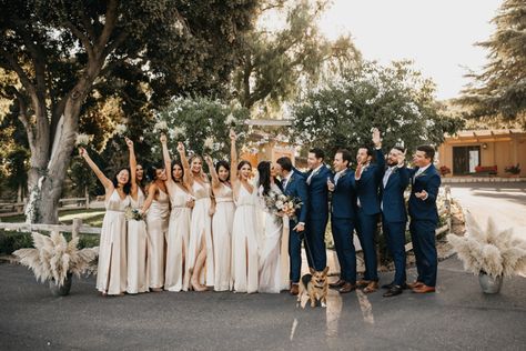 Blue Groomsmen Suits, Blue Groomsmen, Dark Blue Wedding, Neutral Wedding Colors, Stunning Bridesmaid Dresses, Champagne Bridesmaid Dresses, Champagne Bridesmaid, Cozy Boho, Wedding Groomsmen