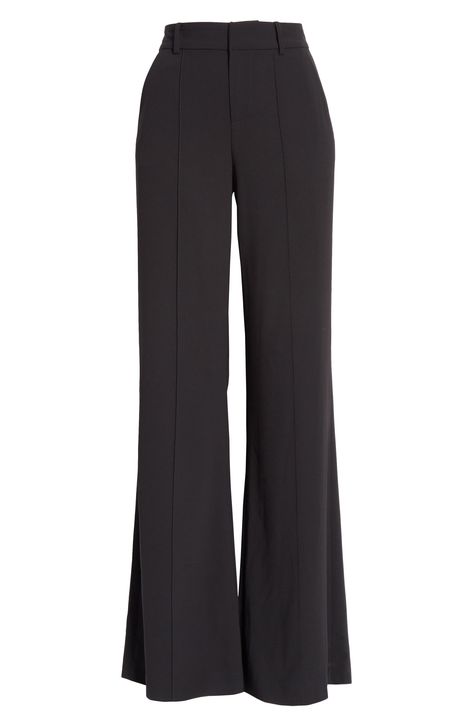 Sleek and sophisticated, these high-waist pants feature flattering front pleats and flowy wide legs. 36" inseam; 28" leg opening; 12" front rise; 15 1/2" back rise (size 8) Zip fly with hook-and-eye closure Side pockets; back welt pockets Unlined 100% polyester Dry clean Imported Individualist Trousers Women Outfit, Petite Style Outfits, Black High Waisted Pants, Black Flare Dress, Professional Pants, Flare Dress Pants, High Waisted Dress Pants, Outfits Dressy, Wide Leg Dress Pants