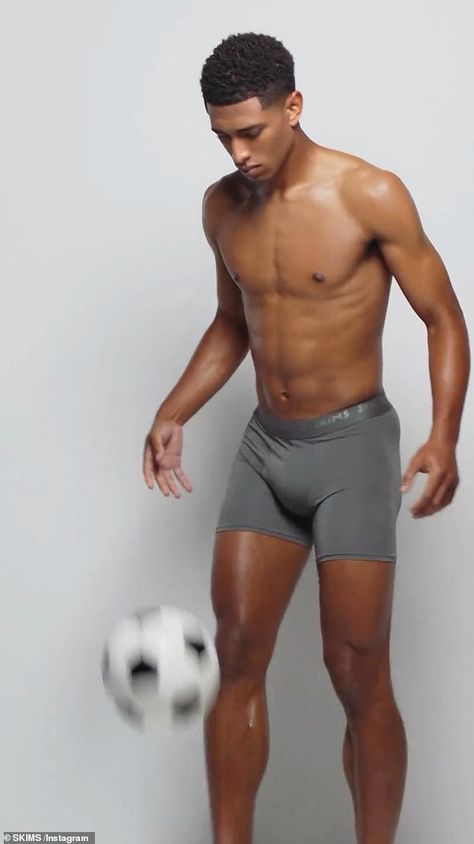 Jude Bellingham becomes the new face of Kim Kardashian's company SKIMS as he appears in underwear ad ahead of the Euros | Daily Mail Online Jude Bellingham Skims Ad, Jude Bellingham Skims, Bellingham Jude, Football Man, Men Bodies, England Players, Men Abs, Boy Black, Boy Face