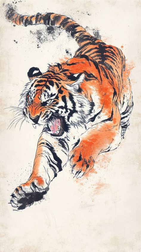 Tiger wildlife painting animal. | premium image by rawpixel.com / Jigsaw Tiger Running, Tiger Art Illustration, Tiger Art Wallpaper, Jumping Tiger Drawing, Tiger Illustration Art, Tiger Leaping, Tiger Playing, Jumping Tiger Illustration, Tiger Growling Drawing