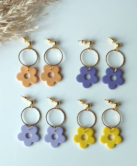 Earrings Handmade Clay, Large Dangle Earrings, Lavender Earrings, Peach Earrings, Diy Earrings Polymer Clay, Hoop Dangle Earrings, Handmade Clay Earrings, Polymer Clay Jewelry Tutorials, Cut Earrings