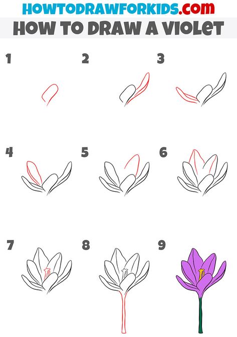 how to draw a violet step by step How To Draw A Violet Flower Step By Step, Purple Flower Drawing Easy, How To Draw Violets Step By Step, How To Draw A Violet Flower, How To Draw Violets, Violet Drawing Flower, Draw Violets, Violets Drawing, Violet Doodle