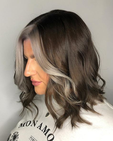 White Streak In Hair, Money Piece Hair, Medium Length Brown Hair, Grey Hair Transformation, Short Dark Hair, Money Piece, Bright Hair Colors, Hair Streaks, Hair Color Techniques