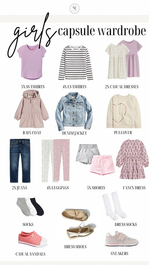 Girls Capsule Wardrobe for Spring: Key Staples for toddlers, tweens and teens Kids Winter Capsule Wardrobe, Minimalist Kids Wardrobe, Toddler Capsule Wardrobe Girl, Back To School Capsule Wardrobe Kids, Teen Girl Capsule Wardrobe, Toddler Capsule Wardrobe, Girls Capsule Wardrobe, Teen Capsule Wardrobe, Kids Capsule Wardrobe