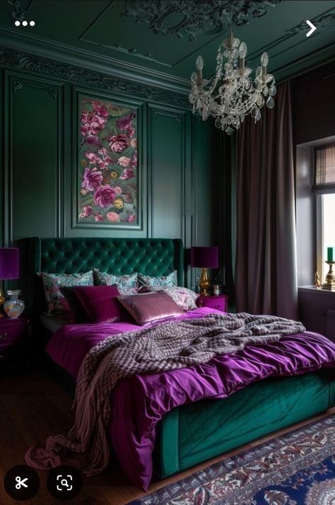 Jewel Toned Bedroom Decor, Global Eclectic Decor, Jewel Tone Bedroom, Sweet Bedroom, Velvet Bedroom, Fall Bedroom Ideas, Whimsical Bedroom, Dream Bedroom Inspiration, Luxury Room Bedroom