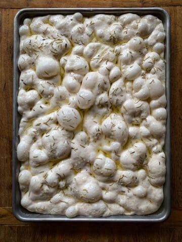 Thick Soft yet Crispy Sourdough Focaccia Recipe - Feeling Foodish Sour Dough Faccocia, Sour Dough Focaccia, Snowflake Sourdough, Quick Sourdough Foccacia Recipe, Sourdough Faccia Bread Recipes, Focaccia Bread Sourdough, Sourdough Foccacia Bread, Sourdough Foccacia Recipe, Cinnamon Focaccia