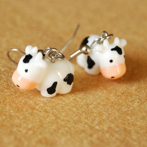 Cow Things, Chicken Earrings, Cow Stuff, Cow Earrings, Baby Chicken, Moo Cow, Art Humor, Weird Jewelry, Quirky Jewelry