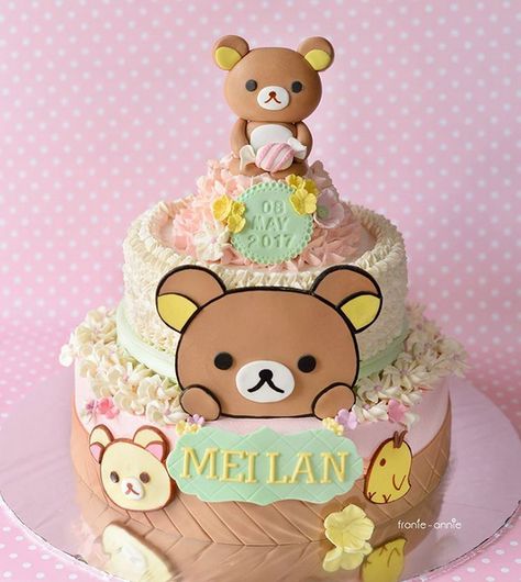 Rilakkuma Birthday Cake, Rilakkuma Birthday, Rilakkuma Cake, Hello Kitty Birthday Cake, Mocha Cake, Korean Cake, Mini Tortillas, Cute Birthday Ideas, Cartoon Cake