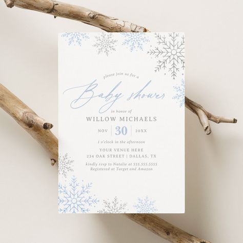 Looking for the perfect baby shower invitations for a winter celebration? Explore our collection of charming designs and themes that capture the coziness and magic of the season! From snowflakes to hot cocoa, we've got you covered. Shop now! #WinterBabyShower #BabyShowerInvitations #WinterCelebration #BabyShowerThemes #WinterBaby #BabyShowerIdeas #WinterWonderland #SnowflakeInvite #BabyShowerInspiration #CozyBabyShower Snowflake Is On The Way, Unique Baby Shower Themes, Baby Boy Invitations, Blue Baby Shower Invitations, Snowflake Baby Shower, Boy Shower Invitations, Winter Wonderland Baby Shower, Simple Baby Shower, Baby Shower Supplies