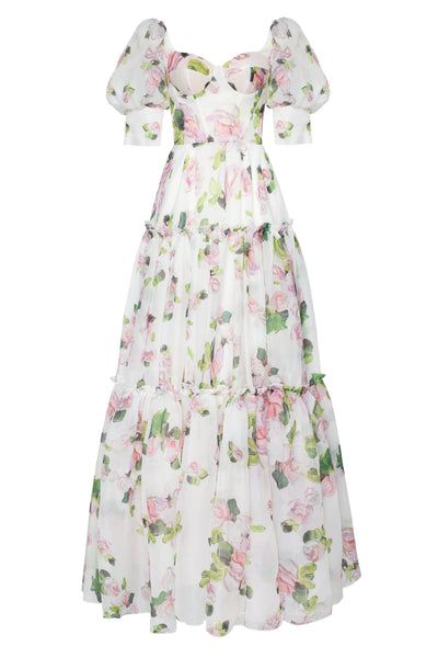 Floral dresses - Jardin de Fleurs ➤ Milla Dresses | USA, Worldwide delivery Spring Off-shoulder Voluminous Dress, Spring Voluminous Off-shoulder Dress, Evening Organza Maxi Dress With Floral Print, Floor-length Organza Maxi Dress For Garden Parties, Elegant Floral Print Organza Maxi Dress, Elegant Organza Maxi Dress With Floral Print, Bridgeton Wedding, Milla Dresses, Sheer Sleeve Dress