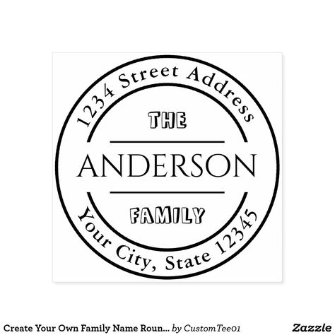 Create Your Own Family Name Round Return Address Self-inking Stamp Postcard Design Ideas, Furniture Office Design, Address Logo, Custom Library, Name Typography, Business Address, Retro Typography, Return Address Stamp, Wood Stamp