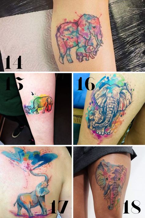 Elephant Tattoos Watercolor, Watercolor Tattoo Elephant, Elephant Tattoos Color, Small Elephant Tattoo Ideas For Women, Small Elephant Tattoo, Realistic Elephant Tattoo, Elephant Tattoo Ideas, Colorful Elephant Tattoo, Baby Elephant Tattoo