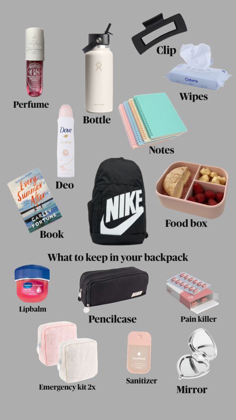 School Bag Organization, Schul Survival Kits, Middle School Essentials, School Emergency Kit, School Backpack Essentials, Preppy School Supplies, Everyday Bag Essentials, School Bag Essentials, Backpack Essentials