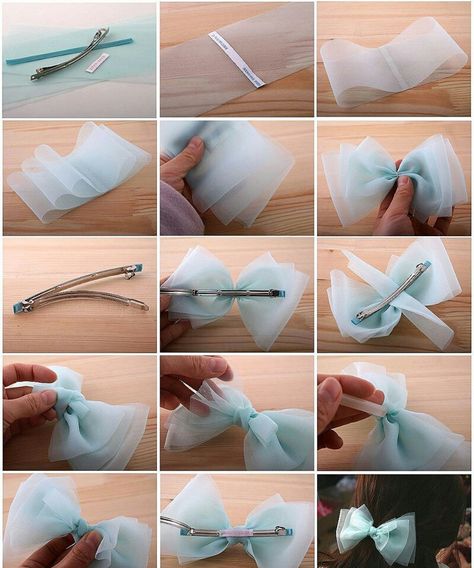 Ribbon bow clips Diy Hair Accessories Tutorial, Tulle Hair Bows, Hair Accessories Tutorial, Diy Sy, Girls Hair Bows Diy, Headband Diy, Diy Baby Headbands, Make A Bow, Hair Bow Tutorial