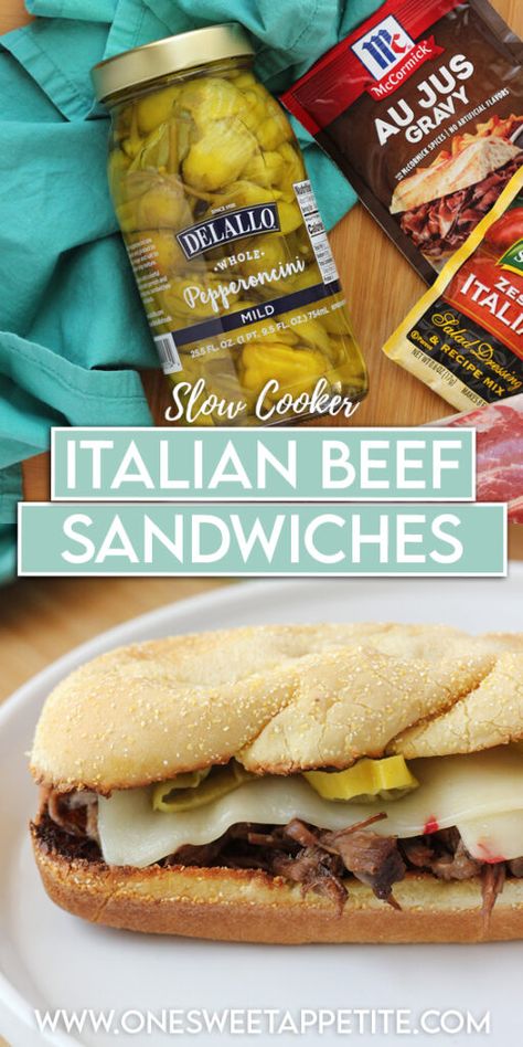 Slow Cooker Italian Beef Sandwiches, Italian Beef Recipe, Italian Beef Sandwich, Italian Thanksgiving, Italian Beef Recipes, Hot Beef Sandwiches, Beef Crockpot, Dinner Crockpot, Slow Cooker Italian