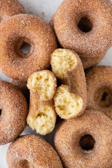 Baked Cinnamon Donut Recipes, Dairy Free Donuts Baked, Baked Cinnamon Sugar Donuts Recipe, Maple Doughnut Recipe, Cinnamon Sugar Twist Donut, Baked Cinnamon Sugar Donut Recipes, Cinnamon Sugar Donut Sweet Bread, Best Baked Donut Recipe, Powdered Sugar Donuts Recipe