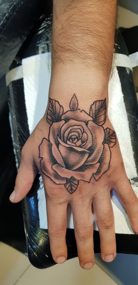 Hand Flower Tattoo Men, Flower Hand Tattoo Men, Rose Hand Tattoo Men, Hand Tattoos Rose, Rose On Hand Tattoo, Hand Tattoos For Guys Men, Side Hand Tattoos For Guys, Hand Tattoos For Guys Ideas, Hand Rose Tattoo