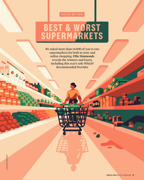 Which? Best & Worst Supermarkets on Behance Supermarket Display, Supermarket Design, Design Student, Photoshop Design, Editorial Illustration, Ad Design, Motion Design, Illustrations Posters, Design Inspo