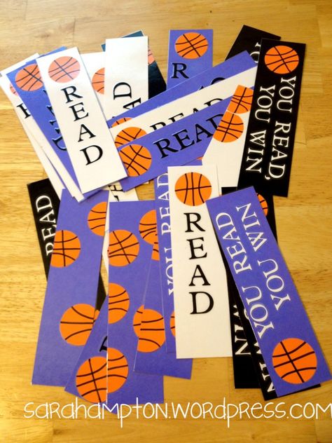 March Madness basketball bookmarks using Cricut. UK inspired colors. March Madness School Ideas, March Madness Bracket Ideas, Basketball Bookmarks, March Madness Theme, March Madness Attendance Challenge, March Madness Reading Challenge, March Madness Activities, March Madness Book Tournament, March Reading Month