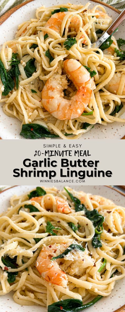 Linguine Recipes Easy, Garlic Shrimp Linguine, Shrimp Linguine Recipe, Shrimp Spinach Pasta, Shrimp Pasta Dishes, Seafood Linguine, Spinach Pasta Recipes, Shrimp Linguine, Linguine Recipes