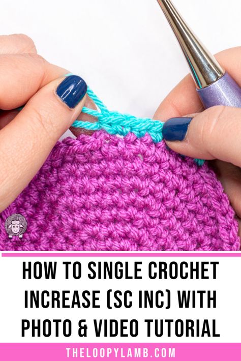 Learn how to do the single crochet increase stitch (sc inc) with this beginner-friendly tutorial that includes step-by-step pictures and video. Click to view the tutorial or save it to your How to Crochet or Crochet Stitch Tutorial board for later. How To Do A Single Crochet Increase, Sc Increase Single Crochet, Crochet Increase Tutorial, Increase Stitch Crochet, Crochet Increase Stitch, Beginning Crochet Tutorial Step By Step, Single Crochet Increase, How To Single Crochet, Stitch Videos