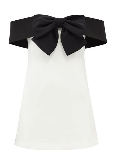 Self-portrait Off-the-shoulder Bow-embellished Mini Dress In White Black | ModeSens Unique Mini Dresses Formal, Black And White Dress Classy, Vs Sleepwear, Black Bow Dress, Fotografi Digital, Grad Dresses, Black N White Dress, Black Bow, Dream Clothes